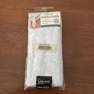 NEW Lace Tablecloth 70" Round Oversized Scalloped Edge Easy Care White Polyester